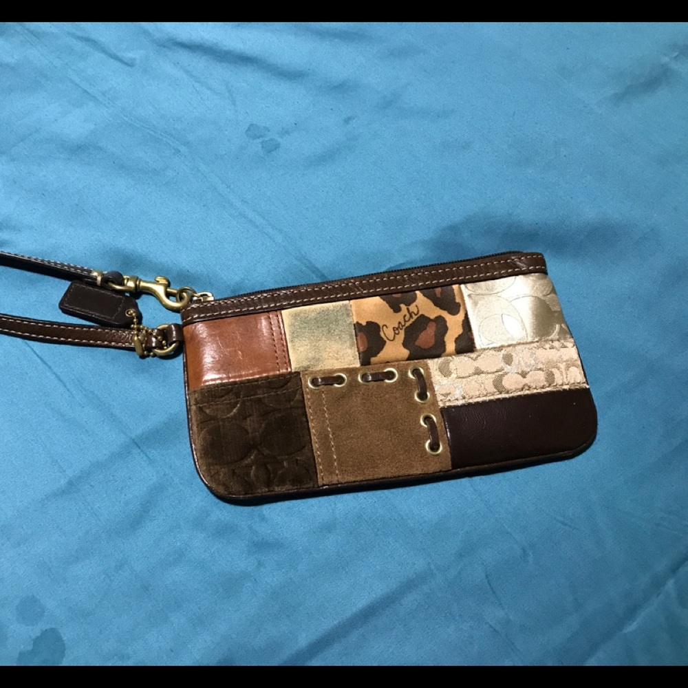 Vintage Coach Brown Patchwork Wristlet